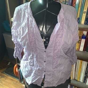 Johnny Was lilac lace inlaid button down boho rom… - image 1