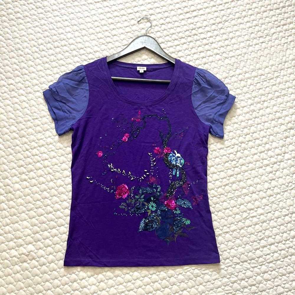 Kenzo women's Beaded Sequins Floral Short Sleeve … - image 1