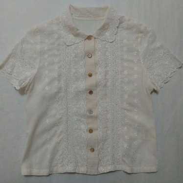 Jane Marple Lace Blouse Short Sleeves Beige - image 1