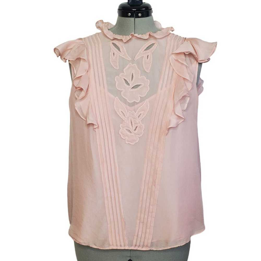 Rebecca Taylor Hana applique embroidered pink top… - image 1