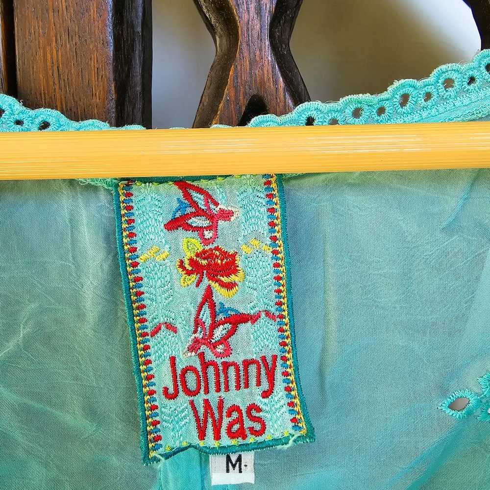 JOHNNY WAS TURQUOISE EMBROIDERED SKEEVELESS TOP S… - image 3