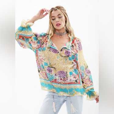 Aratta Artisan Leopard Blouse - Hippie Boho Multi 