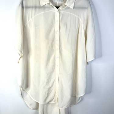 Anne Fontaine Blouse Silk Collared Off White Butt… - image 1