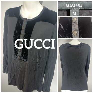 GUCCI Button with Logo Beautiful Long Sleeve T-Sh… - image 1