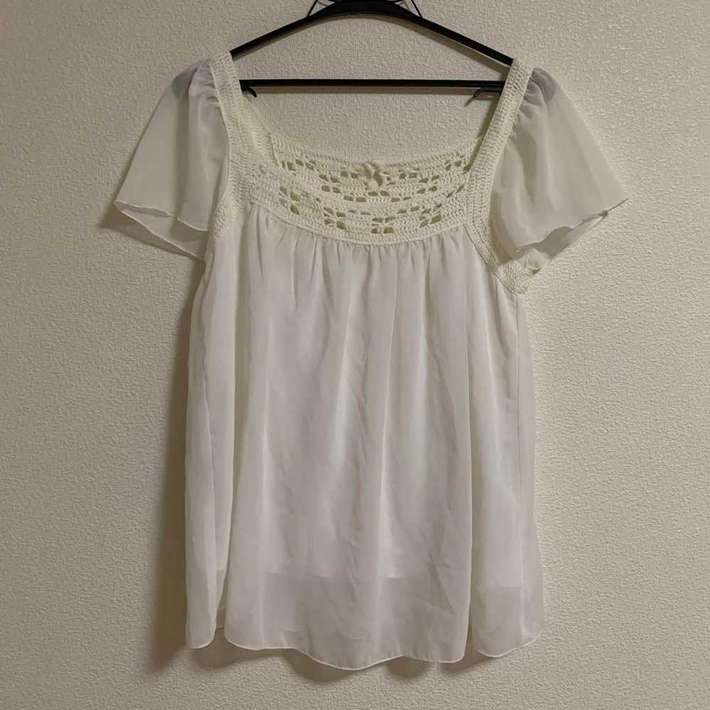 Mishmash Rare
White Chiffon Short Sleeve Top Croc… - image 1