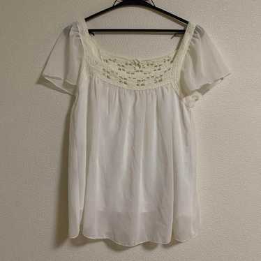 Mishmash Rare
White Chiffon Short Sleeve Top Croc… - image 1