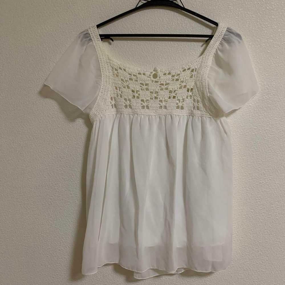 Mishmash Rare
White Chiffon Short Sleeve Top Croc… - image 2