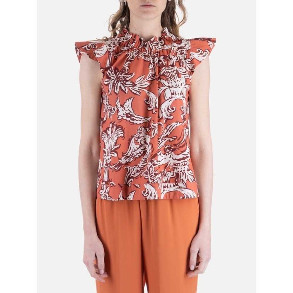 Seventy Venezia Arancio Ruffle Neck Floral Poplin… - image 10