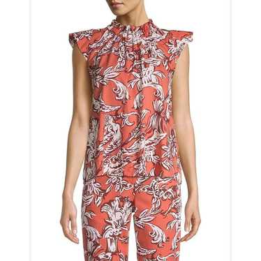 Seventy Venezia Arancio Ruffle Neck Floral Poplin… - image 1