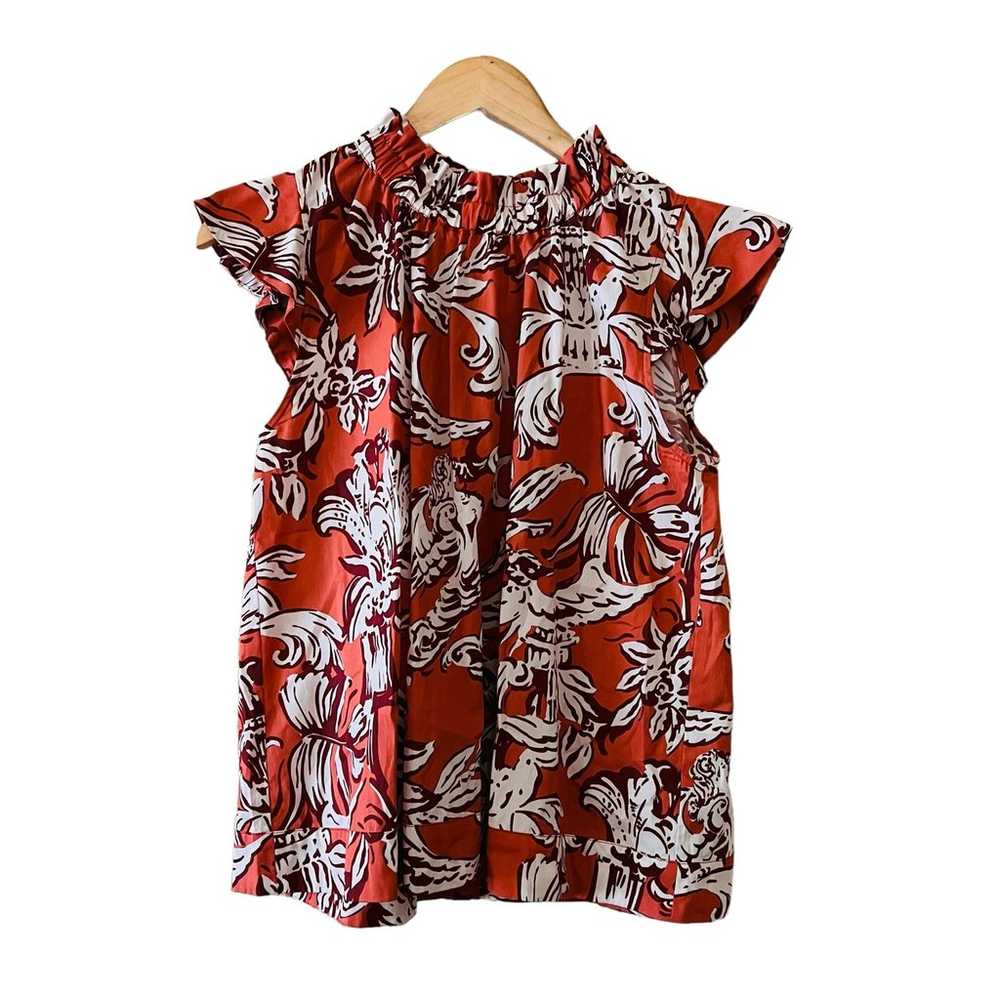 Seventy Venezia Arancio Ruffle Neck Floral Poplin… - image 2