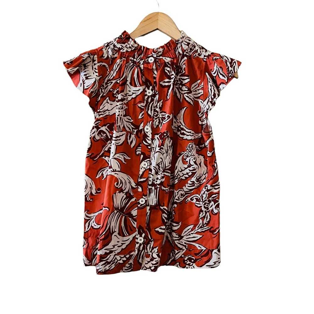 Seventy Venezia Arancio Ruffle Neck Floral Poplin… - image 3