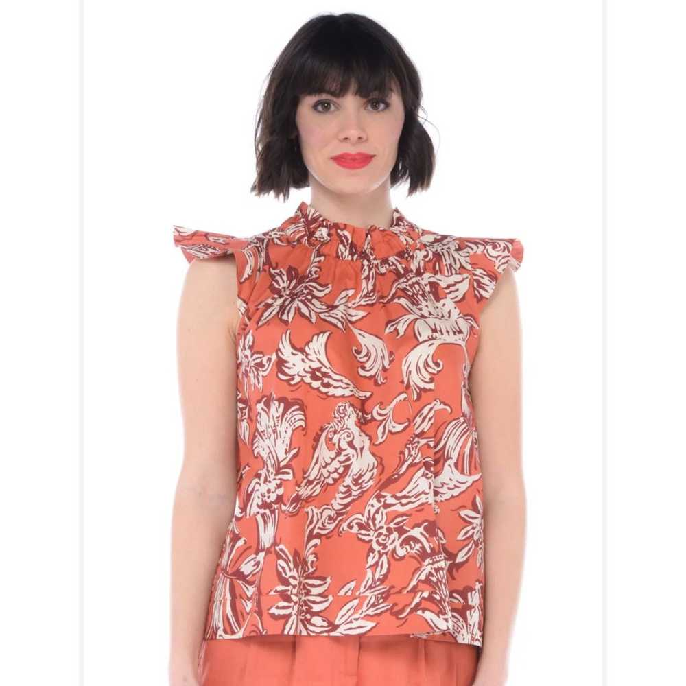 Seventy Venezia Arancio Ruffle Neck Floral Poplin… - image 4