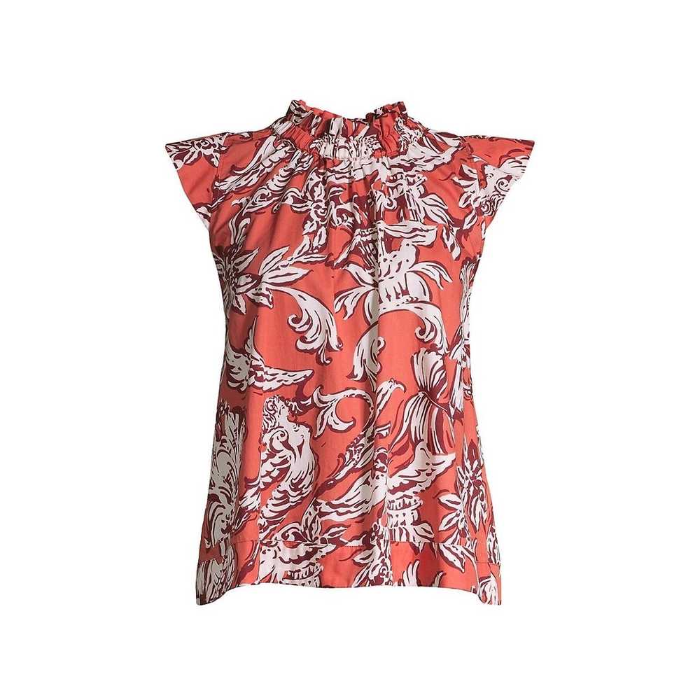 Seventy Venezia Arancio Ruffle Neck Floral Poplin… - image 7