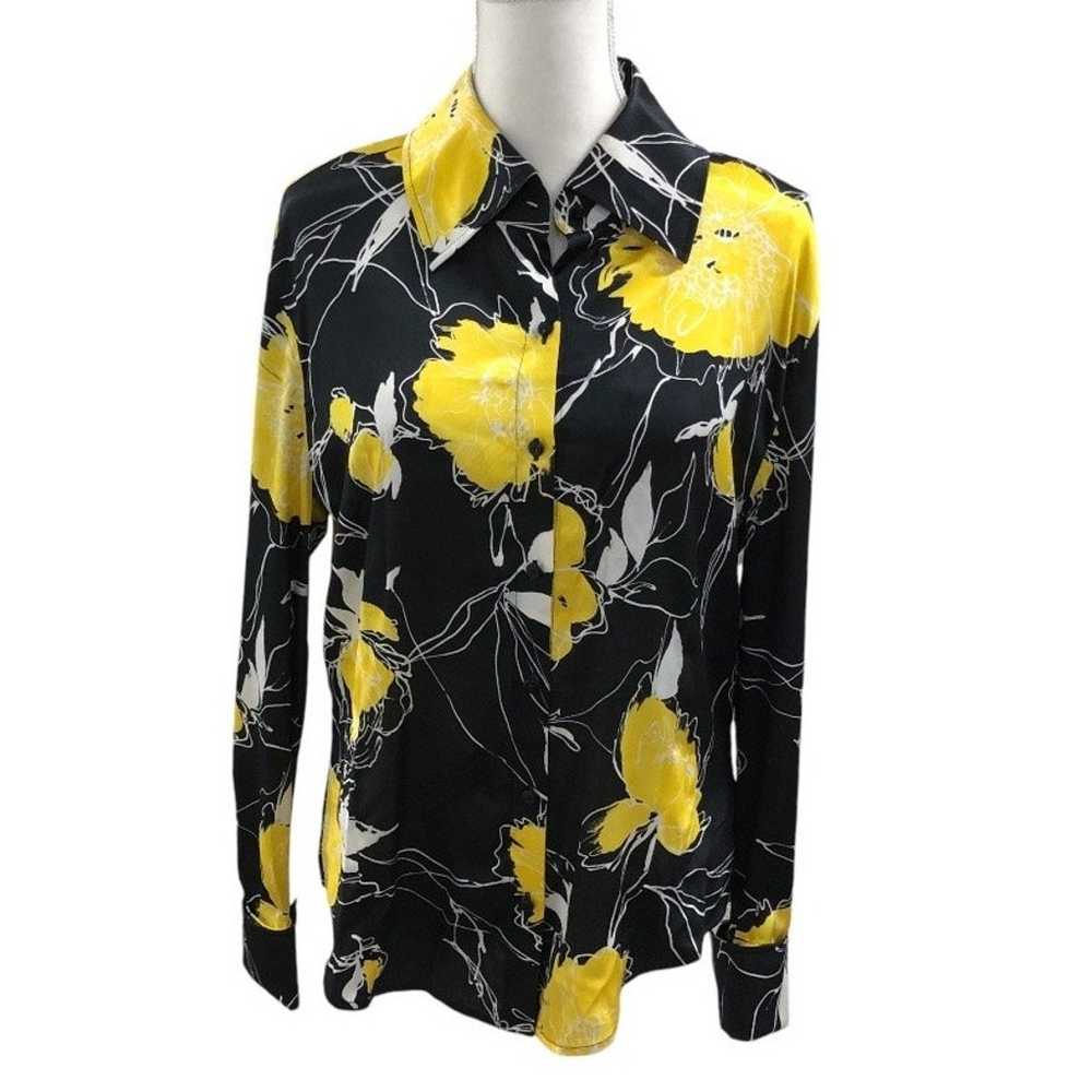 St. John Silk Yellow and Black Floral Button Up B… - image 1