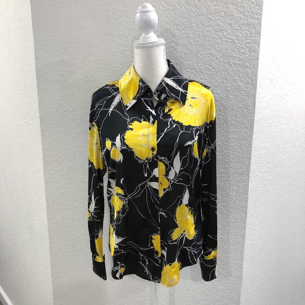 St. John Silk Yellow and Black Floral Button Up B… - image 2