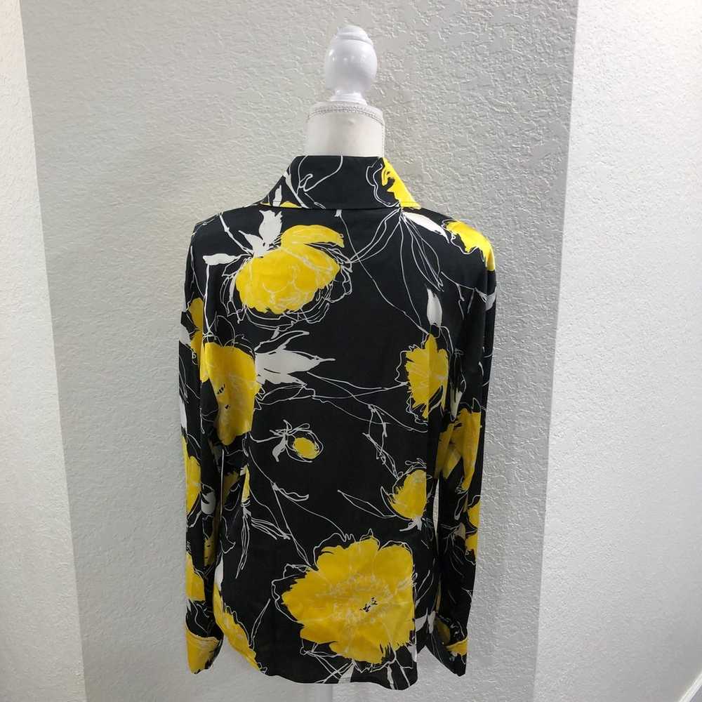 St. John Silk Yellow and Black Floral Button Up B… - image 4