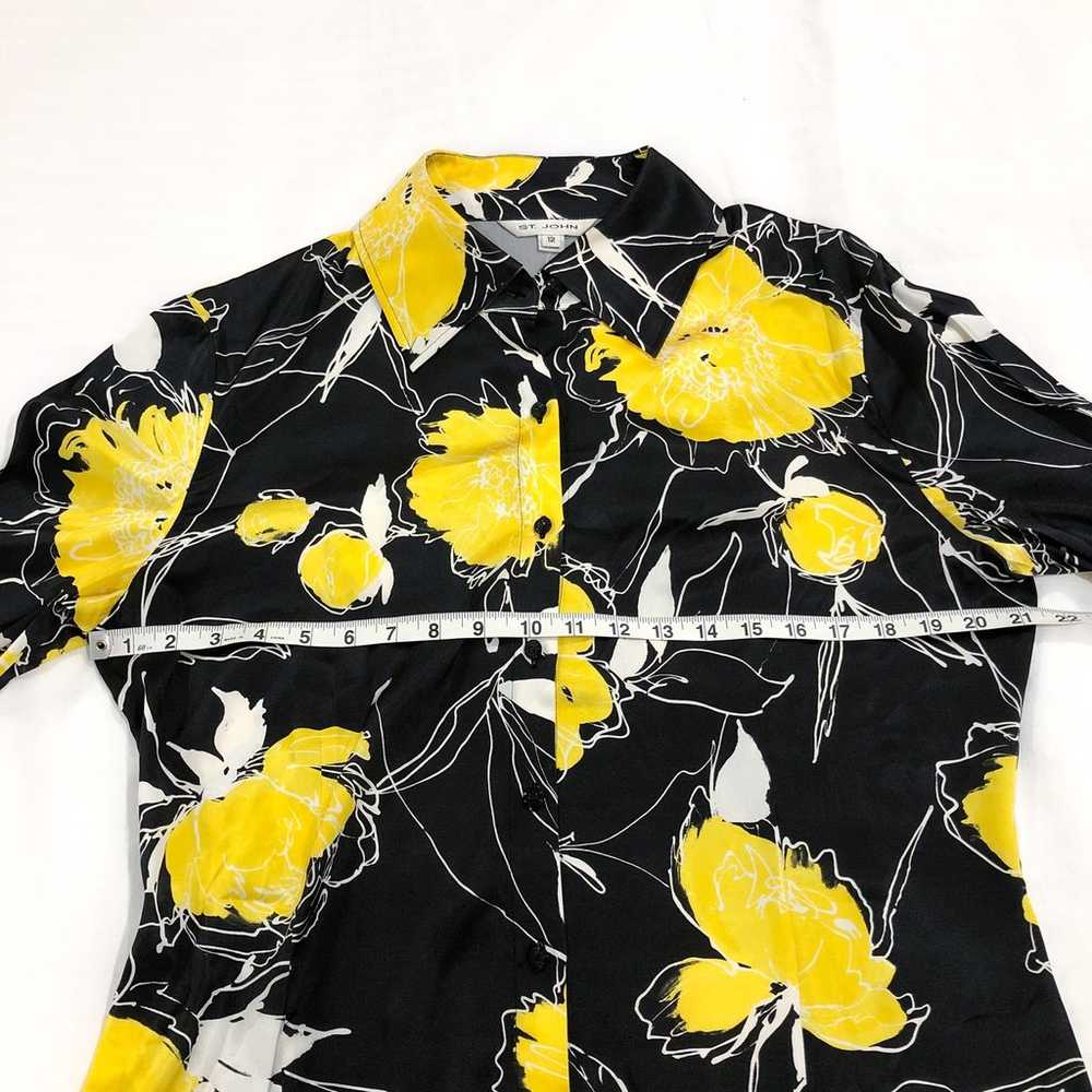 St. John Silk Yellow and Black Floral Button Up B… - image 6