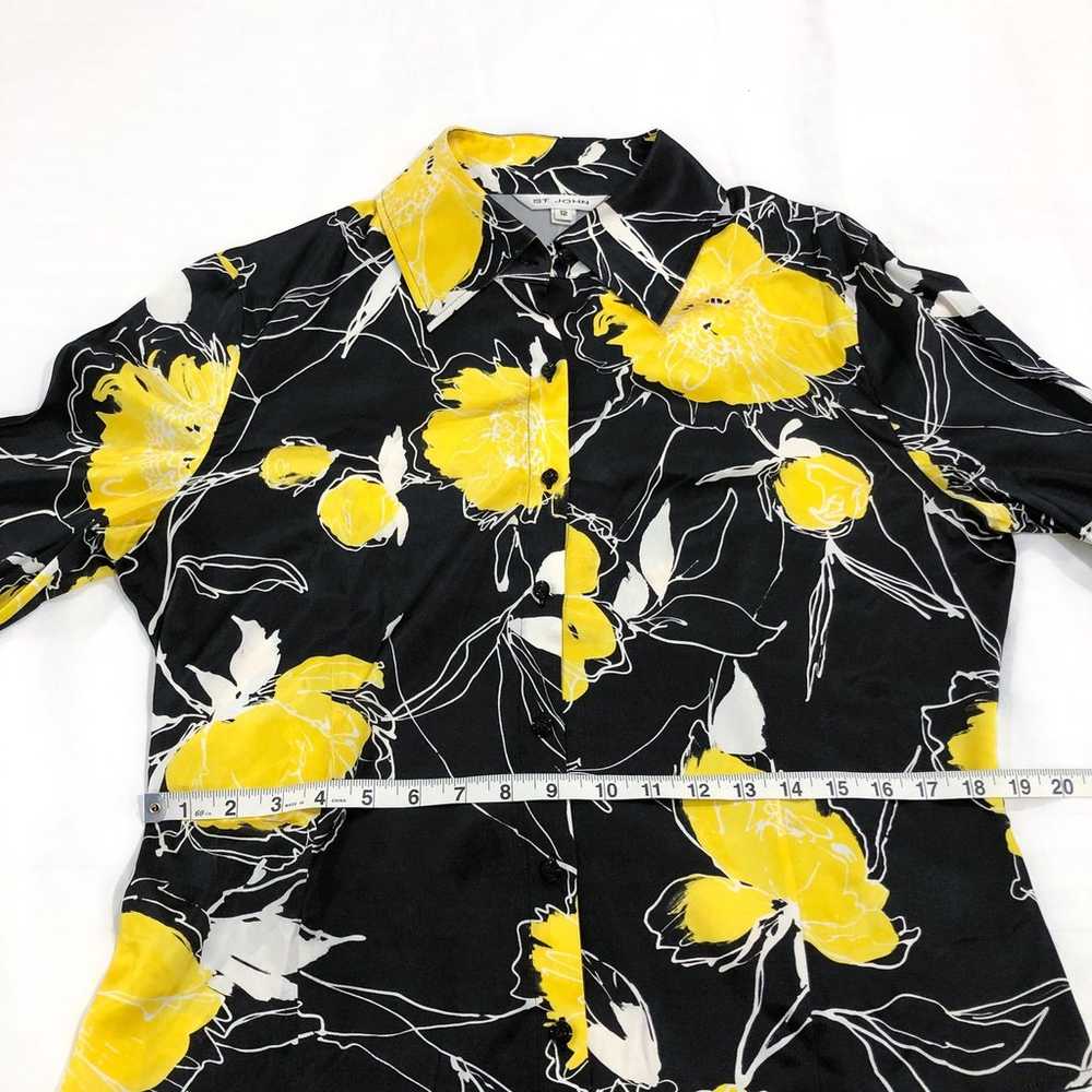 St. John Silk Yellow and Black Floral Button Up B… - image 7