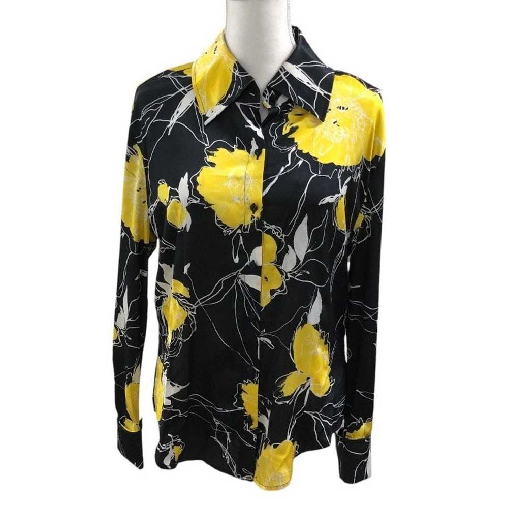 St. John Silk Yellow and Black Floral Button Up B… - image 9