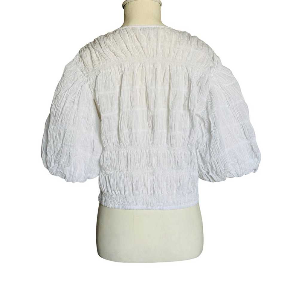 FRAME Julianne White Smocked Cotton Blouse Size L - image 7