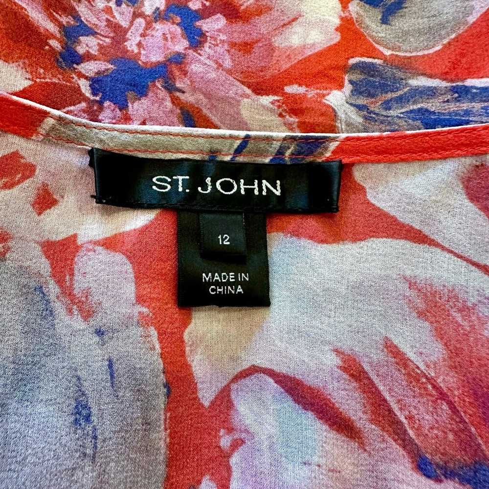 ST. JOHN Floral 100% Silk Ruffled Neck Button Fro… - image 9