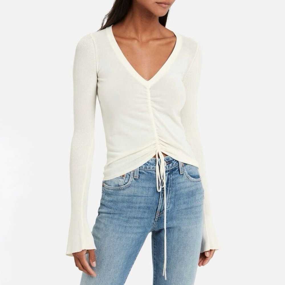 Nicholas Ruched Tie Front Knit Top in White Size … - image 1