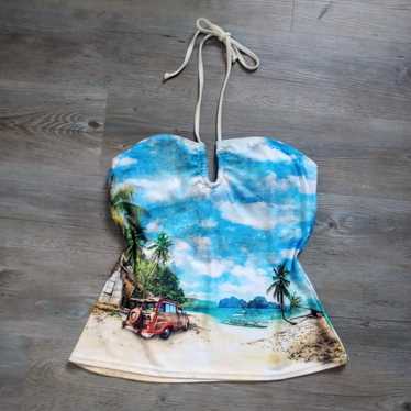 Y2K Tropical Beachy Graphic Coconut Girl Halter