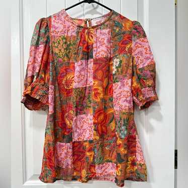 Banjanan Quilted Short-Sleeve Blouse Sz Large - image 1