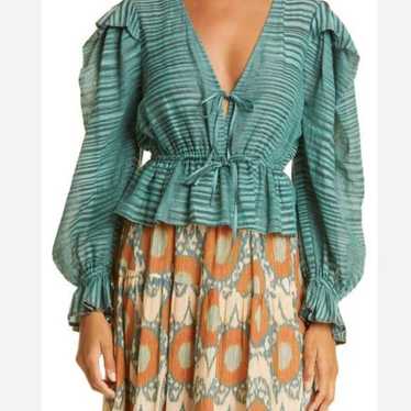 Ulla Johnson Ophelia Ruffle Blouse in Teal