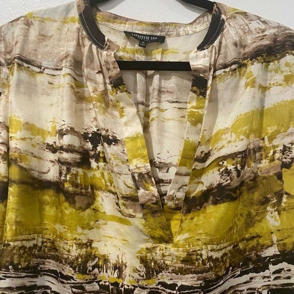 Lafayette 148 Brown & Yellow Silk Blouse - image 3