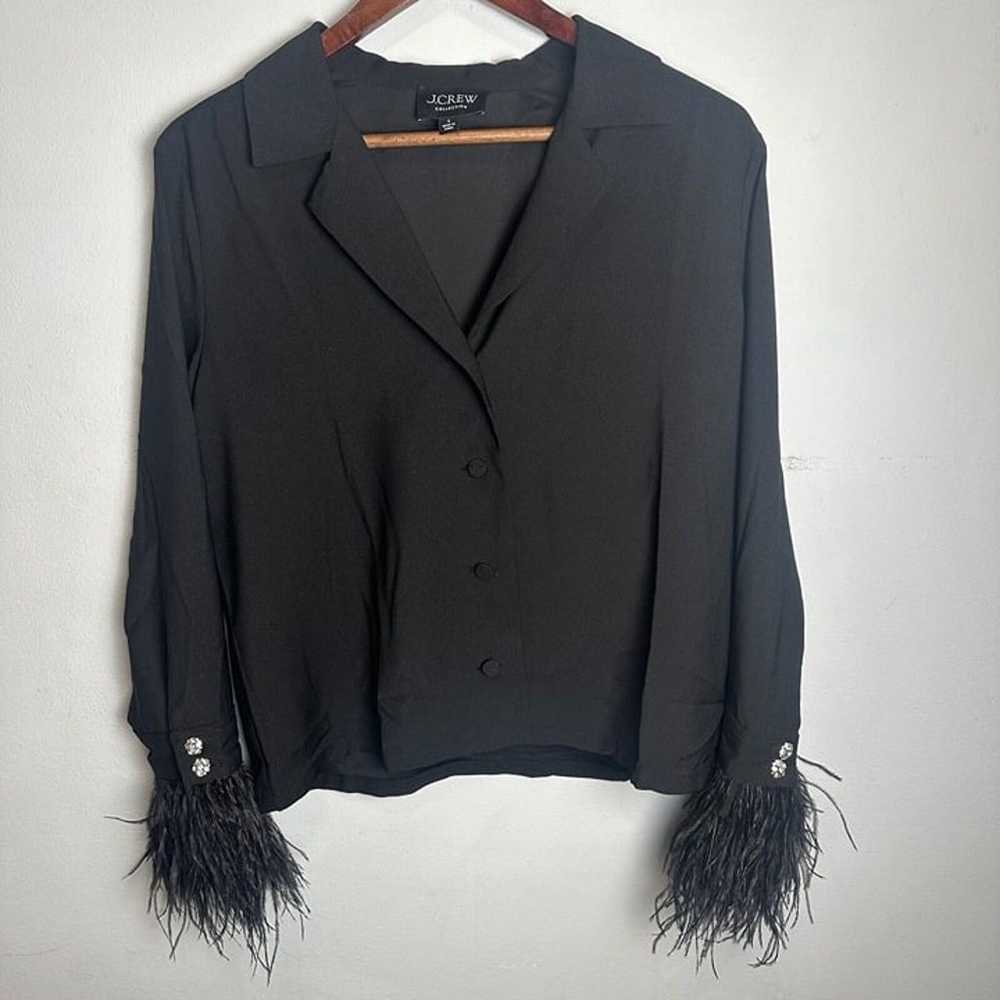 J Crew Collection feather-trim shirt in drapey cr… - image 1