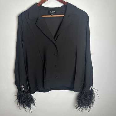 J Crew Collection feather-trim shirt in drapey cr… - image 1