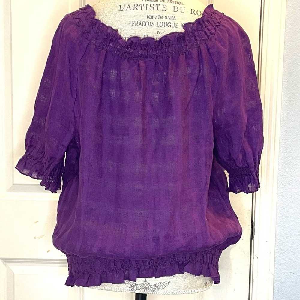 TORY BURCH PURPLE LINEN CREPE SHORT SLEEVE TOP S - image 3