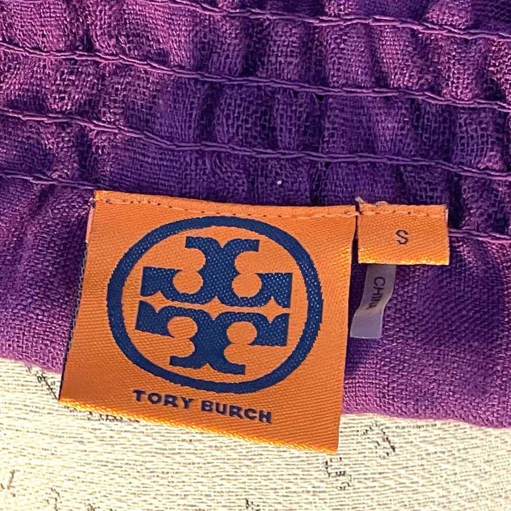 TORY BURCH PURPLE LINEN CREPE SHORT SLEEVE TOP S - image 4