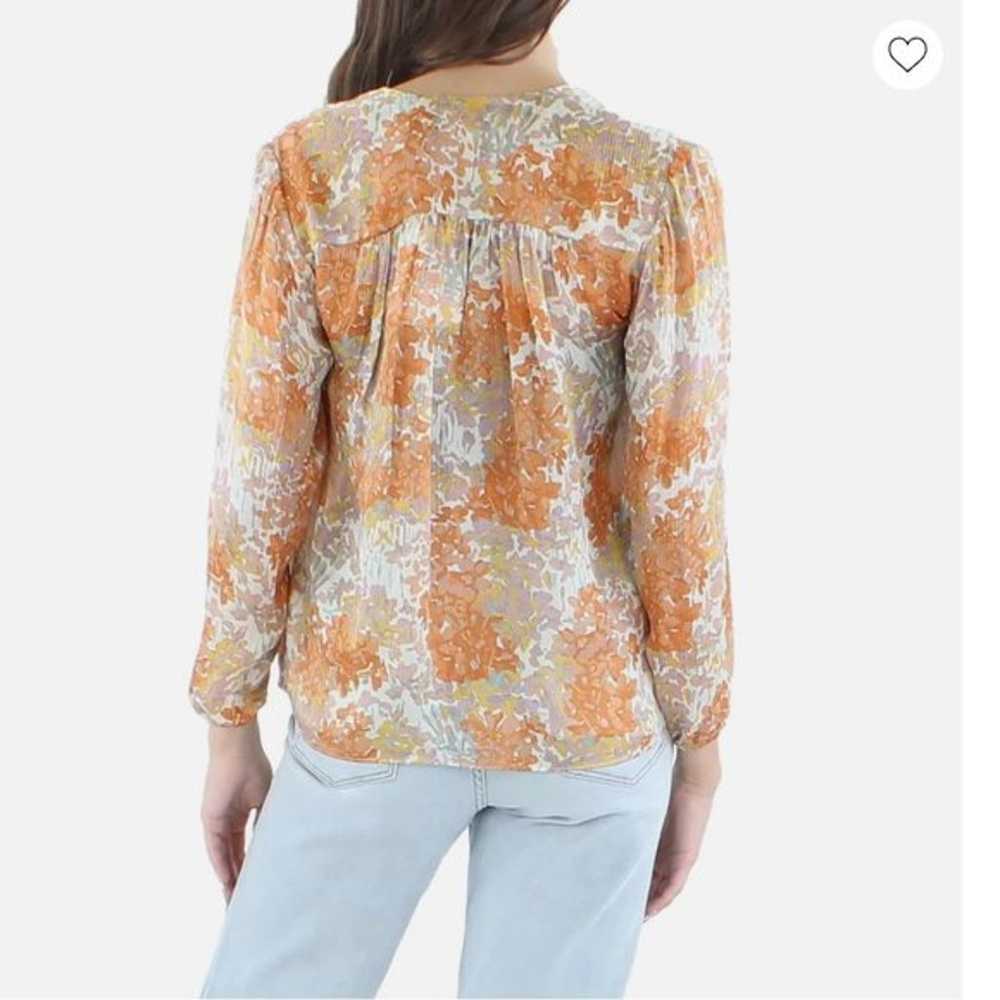 Vince 100% Silk Garden Long Sleeve Shirred Blouse… - image 2