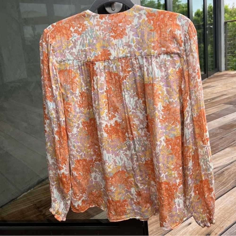 Vince 100% Silk Garden Long Sleeve Shirred Blouse… - image 5