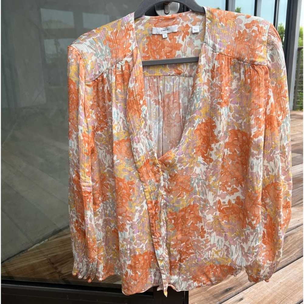 Vince 100% Silk Garden Long Sleeve Shirred Blouse… - image 9