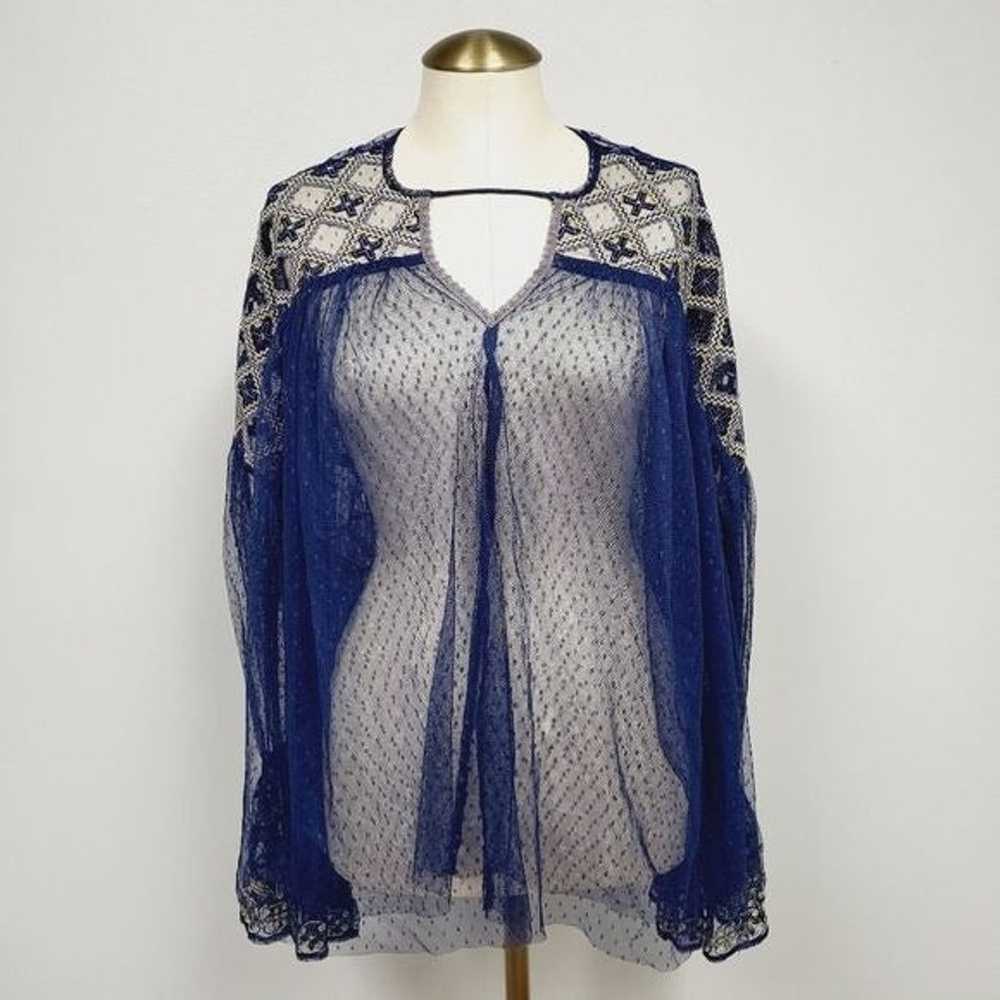 Free People Joyride Sheer Blue Top Sz M - image 1