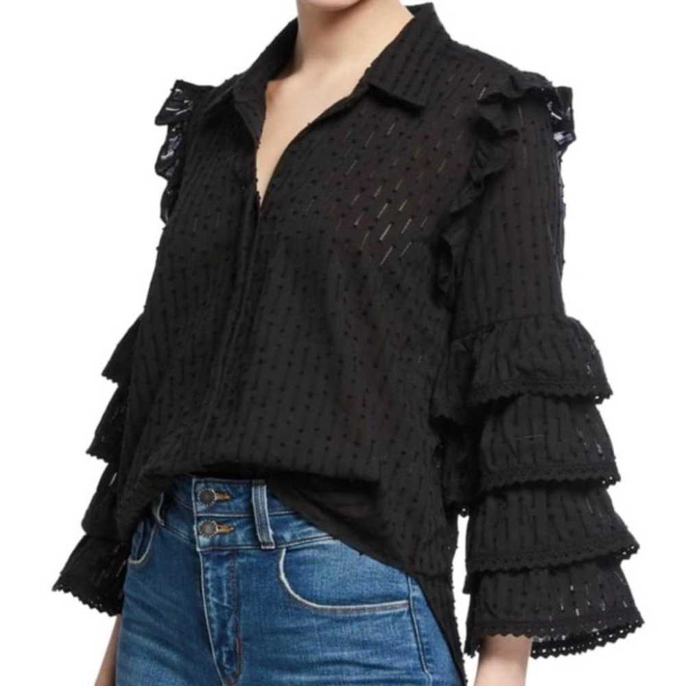 Misa Juana Lace Ruffled Sleeve Cotton Blouse - image 1