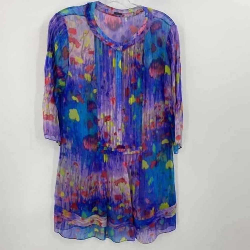 Elie Tahari Size M Jewel Tone Watercolor Pure Sil… - image 2