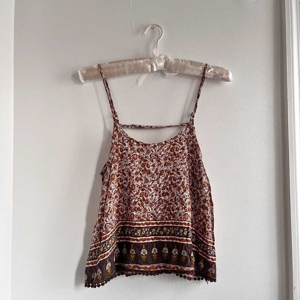 Tank Top Brown cami Loose blouse with floral patt… - image 1