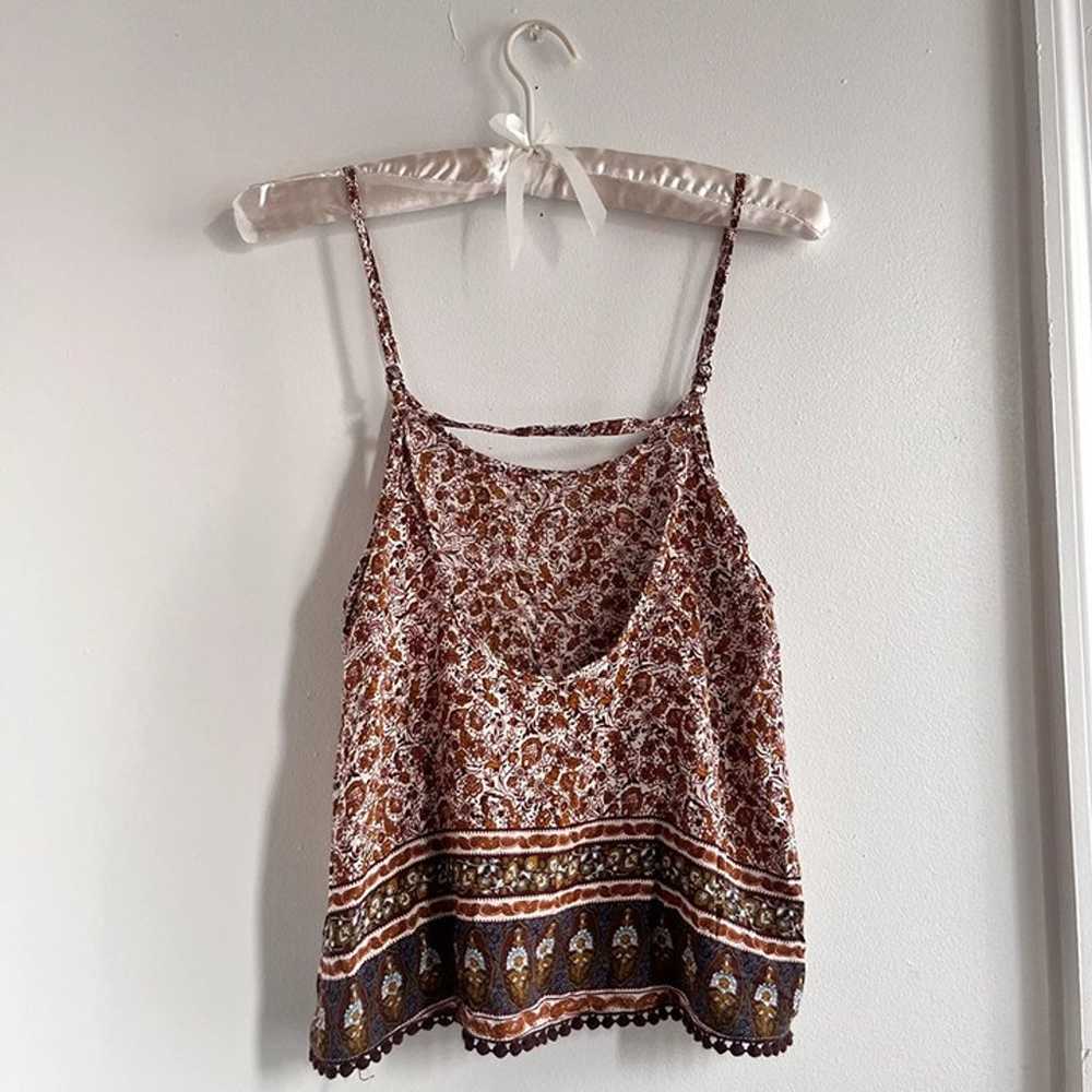 Tank Top Brown cami Loose blouse with floral patt… - image 2