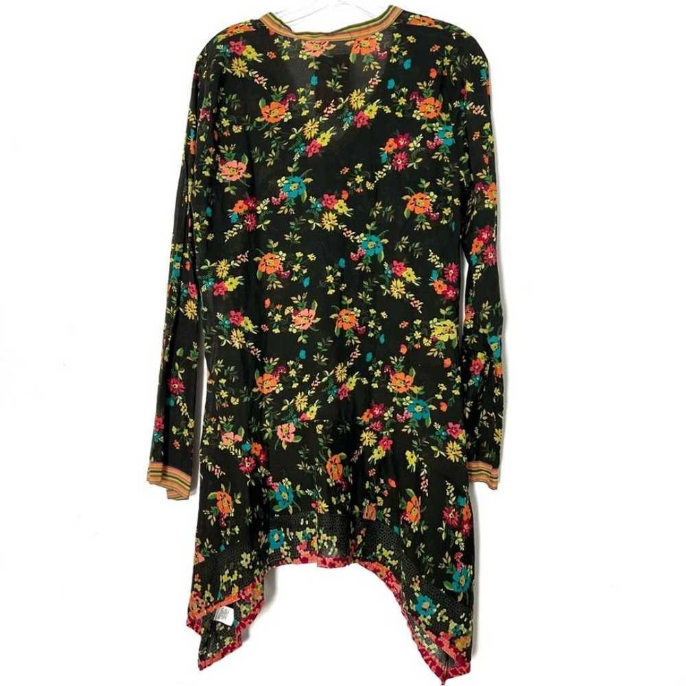 Johnny Was Black Floral Asymmetrical Hem Sharkbit… - image 2