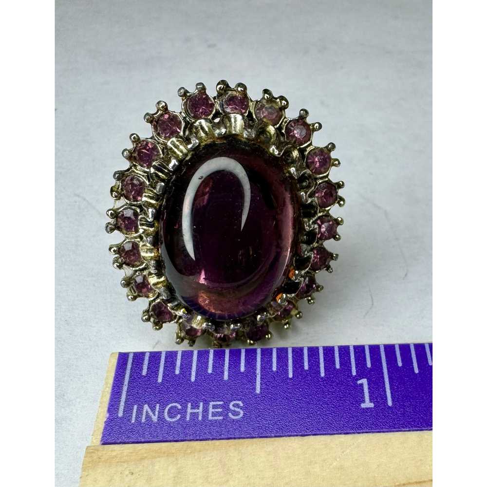 Vintage Adjustable Large Purple Cabochon Glass An… - image 10