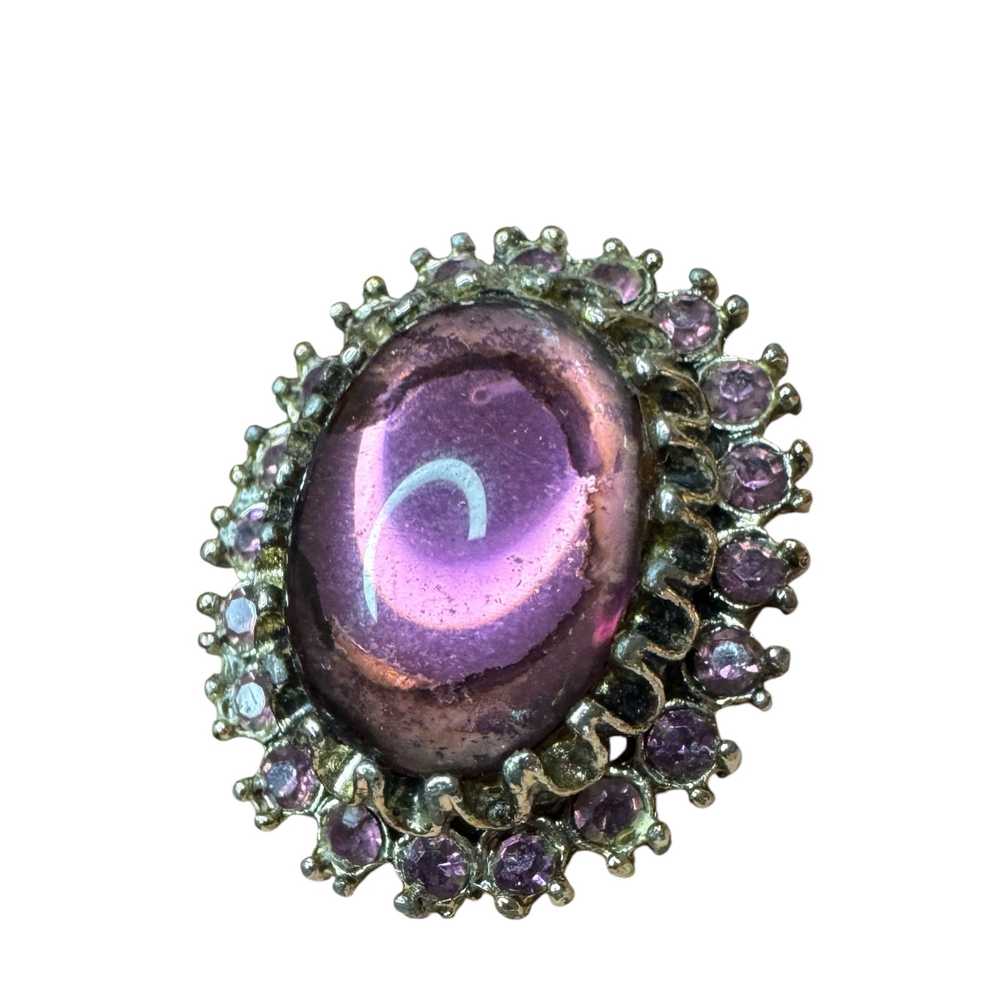 Vintage Adjustable Large Purple Cabochon Glass An… - image 2