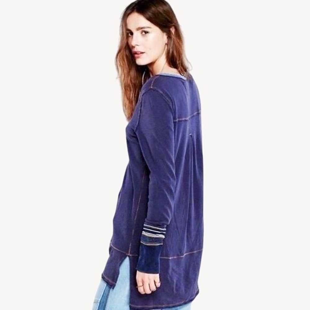 Free People Blue Slouchy Exposed Stitch Henley Top - image 3