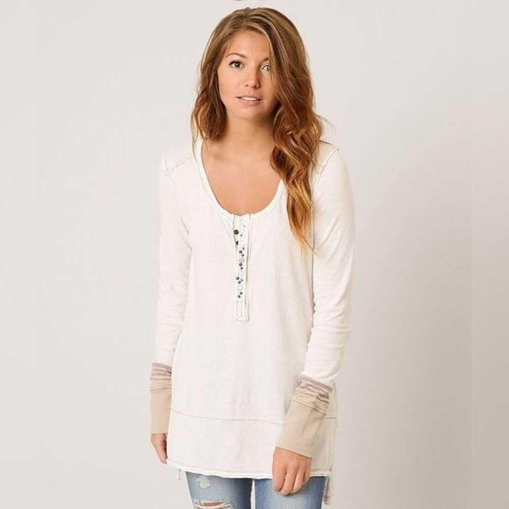 Free People Blue Slouchy Exposed Stitch Henley Top - image 7