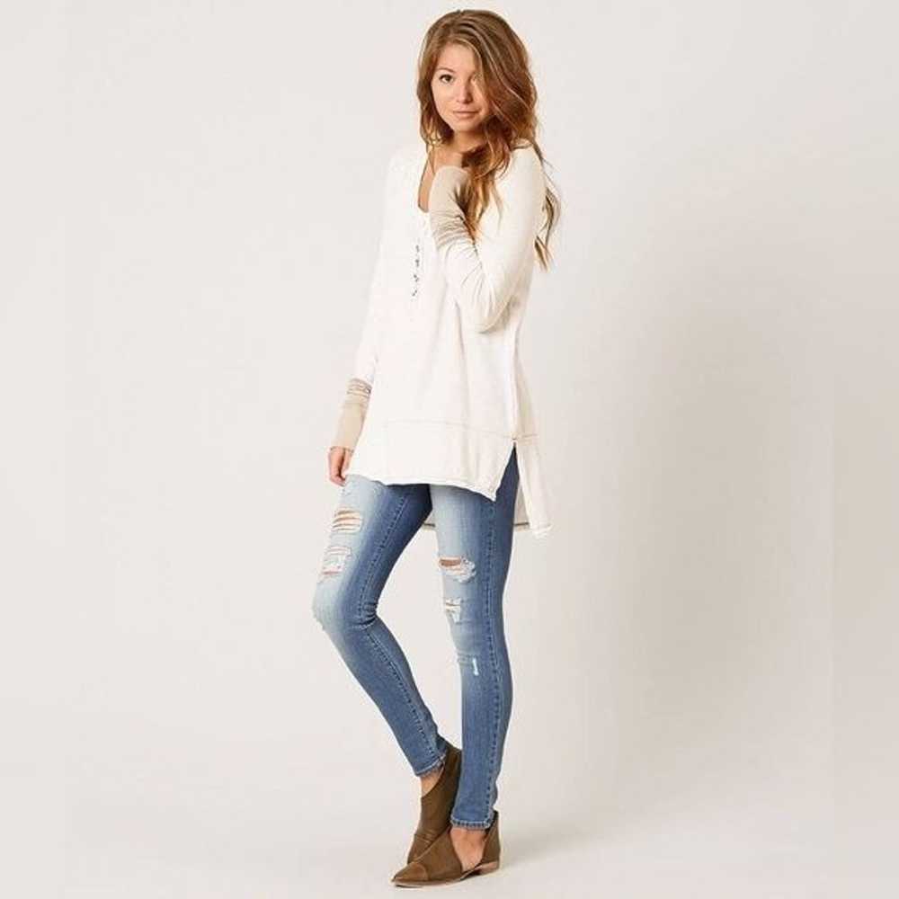 Free People Blue Slouchy Exposed Stitch Henley Top - image 9