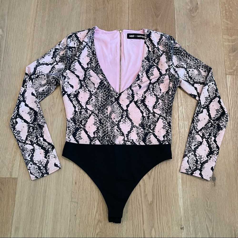 NBD X Naven Snakeskin Bodysuit in Pink & Black - image 2