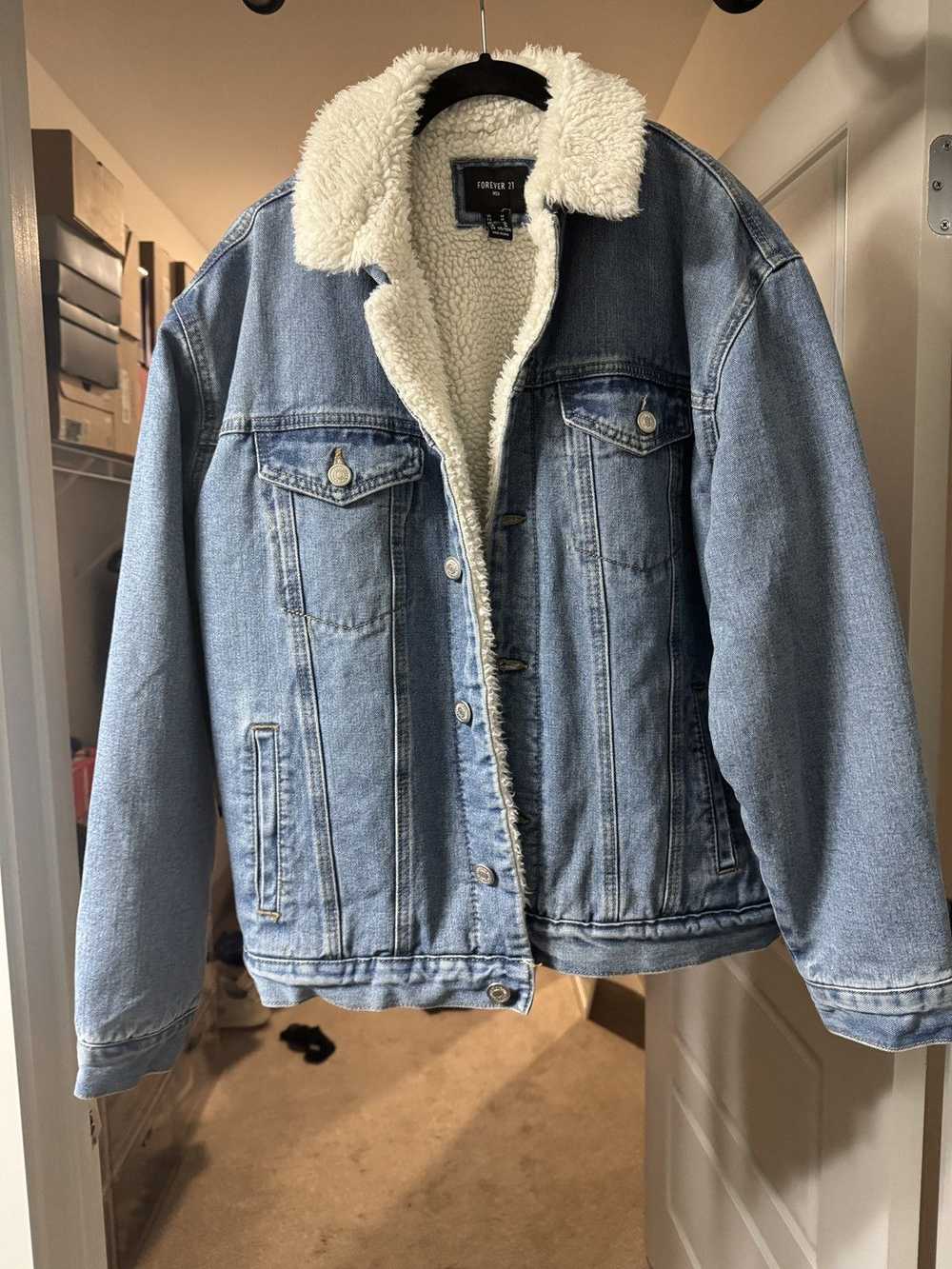 Forever 21 Denim Faux Shearling Jacket - image 1